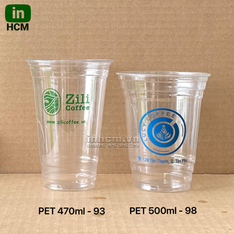 in logo lên ly nhựa PET đựng trà sữa, sinh tố, nước ép size M