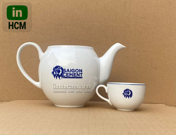 Bộ ấm sứ in logo quà tặng