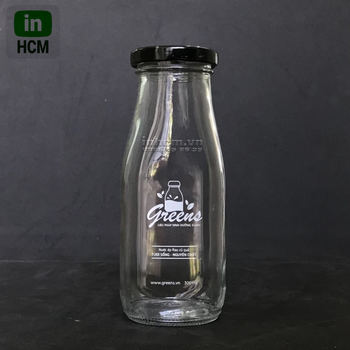 Chai thủy tinh vông nắp nhôm đựng nước ép in hình