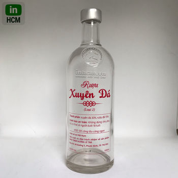 Chai đựng rượu thủy tinh nắp nhôm in logo
